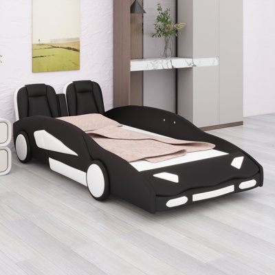 Kids Race Car Bed Frame with Decorative Wheels