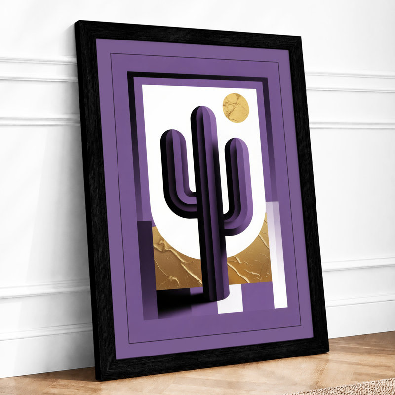 Desert Saguaro Art Deco - Framed Print, A4 - 29.7 x 21.0 cm, Black