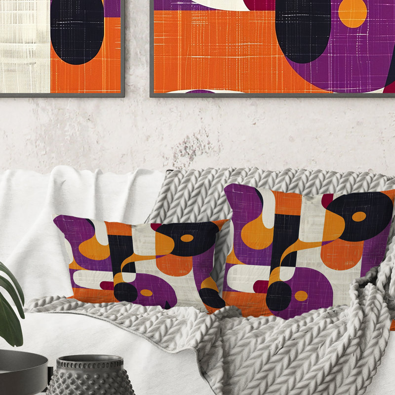 Coussin lombaire rétro orange géométrique - mauve