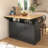 55.7'' Large Kitchen Island With 2 Drop Leaf,, Rolling Kitchen Cart On 5 Wheels With Power Outlet, Folding Storage Dining Table With Spice & Towel Rack , 3 Drawers, For Kitchen, Dining Room,Black-1605270615