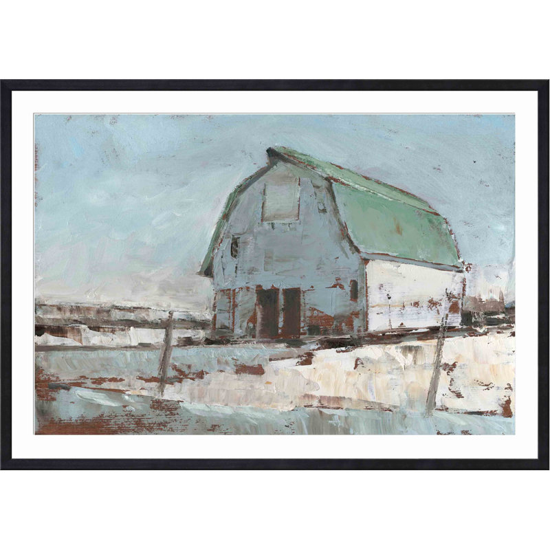 «Plein Air Barn I» par Ethan Harper - peinture encadrée, Noir, H 12 po x l 12 po