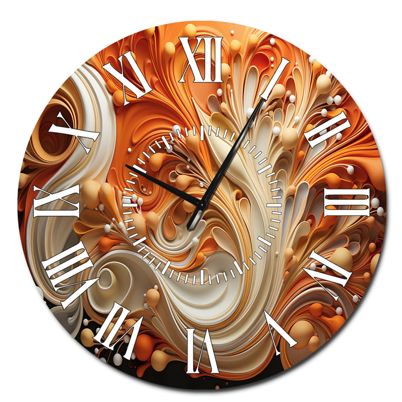 Abstrait flammes de café fluides - formes abstraites horloge murale à visage blanc, Surdimensionné