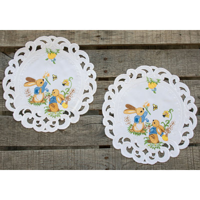 Easter Bunny on White Doily 