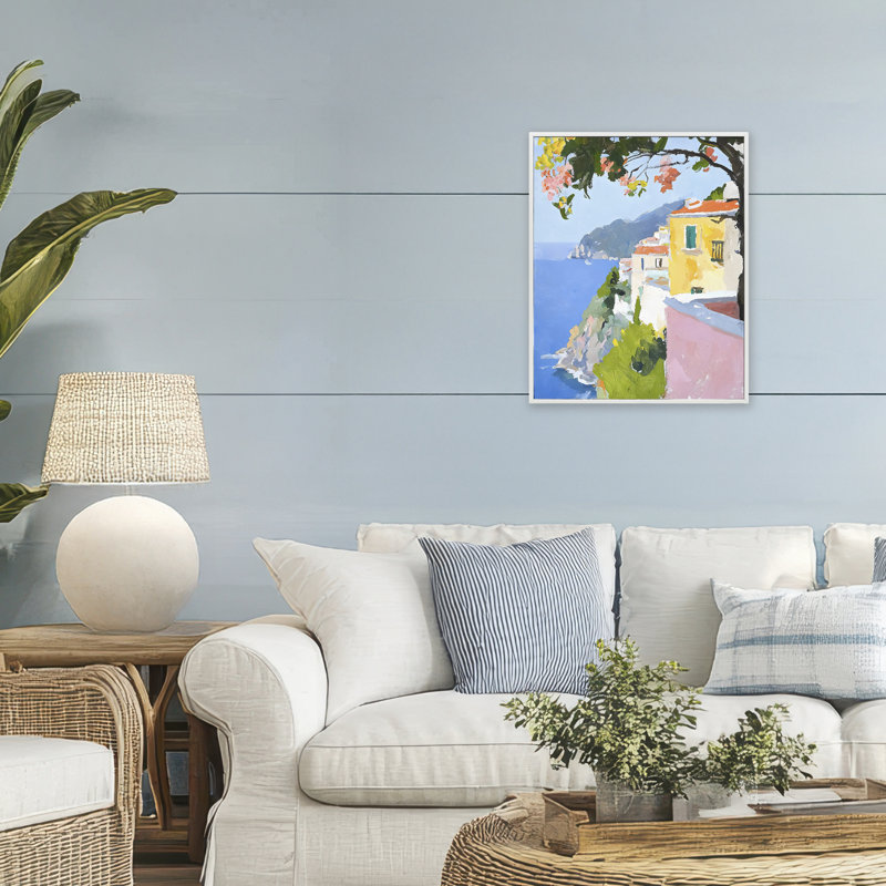 Vue de mer côtière italienne, estampe numérique, conception par Riley B, H 20 po x l 16 po
