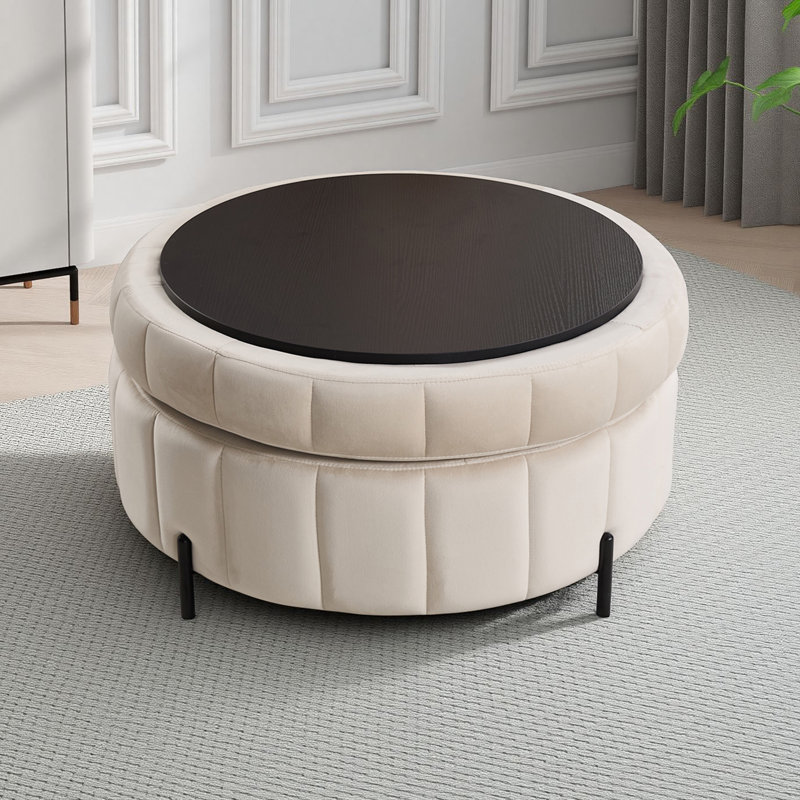 Repose-pieds rembourré avec rangement en velours, Beige