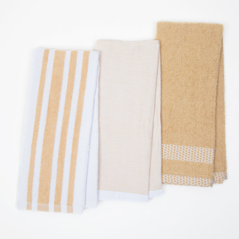 Cotton Stripe Jacquard Tea Towel Kitchen Towel, Tan/White