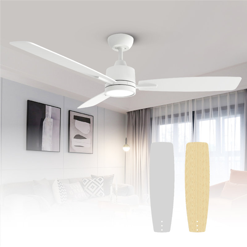 Ventilateur de plafond standard de 52 pouces avec lumières DEL Emidia d'intérieur, Blanc, 52"