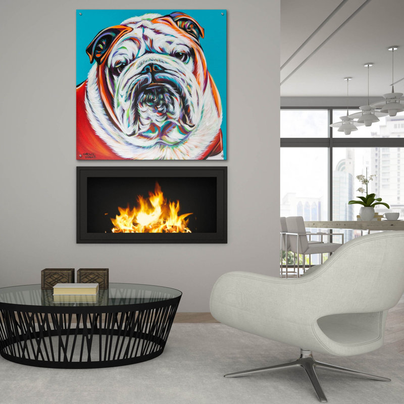«Colorful Bulldog 2» par Carolee, art mural en verre acrylique Vitaletti, H 36 po x l 36 po