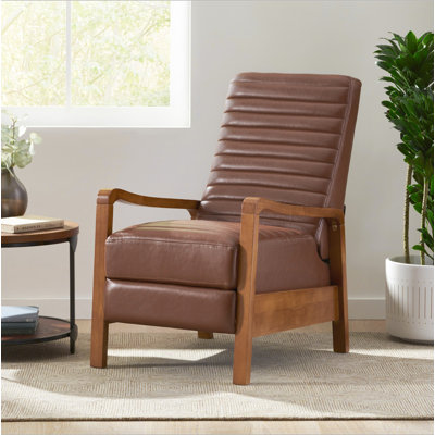 Fauteuil club inclinable manuel en similicuir et bois