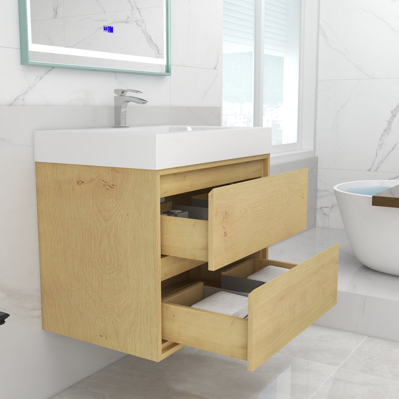 30'' Single Bathroom Vanity with Acrylic Top, Light Oak