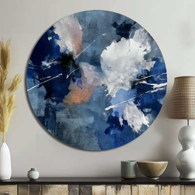 Blue Sturdy Guardians Accented With White - Abstract Painting Round Metal Wall Decor