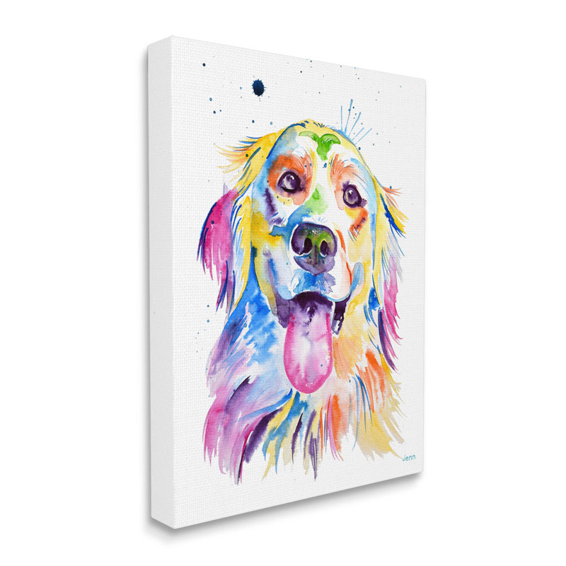 Art mural sur toile, "Happy Dog Face" par Jen Seeley, H 20 po x l 16 po x P 1,5 po