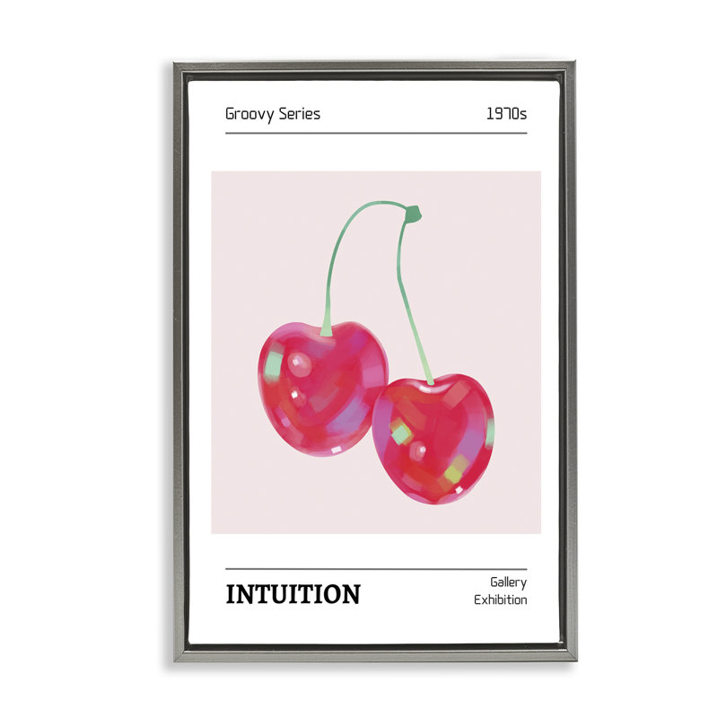 Cadre flottant Intuition Expression Cherries, design par LSR Design Studio, H 31 po x l 21 po, Cadre flottant gris lustré