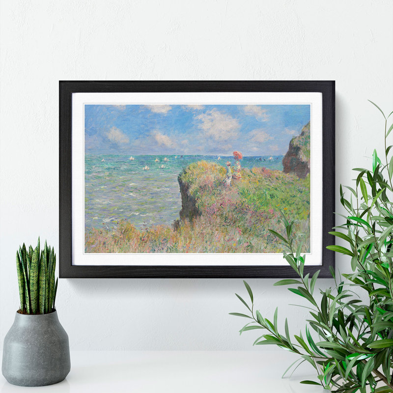 Cliff Walk at Pourville by Claude Monet - Picture Frame Painting, 48cm H x 65cm W x 2cm D, Black Framed