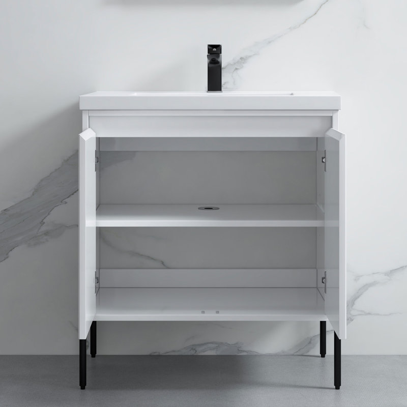 Ensemble de meuble-lavabo simple 30 po Leonhardine, Blanc, Noir