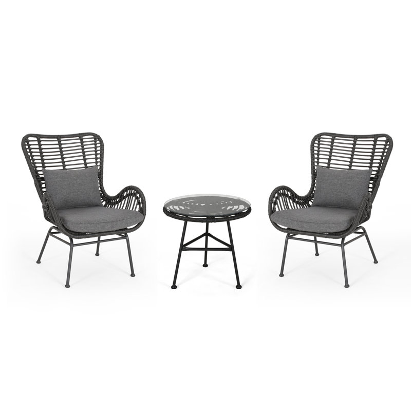 Mullenix 2 - Person Patio Conversation Set with Cushions, Gray Frame / Dark Gray Cushion