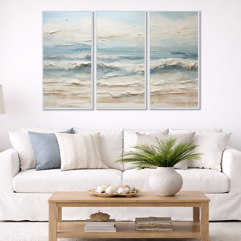 Robitaille - Ensemble d'art mural plage, H 40 po x l 60 po x P 1 po, Cadre flottant blanc