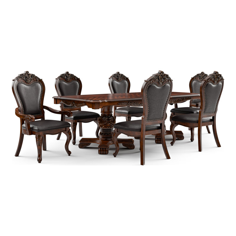 Roslindale Dining Table Set, Brown, Black, 7 Pieces: Table, 6 Chairs