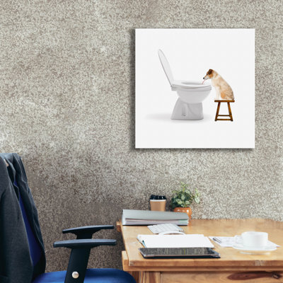  «Chien buvant à la toilette» par John Hovenstine, art mural sur toile, 26 po x 26 po