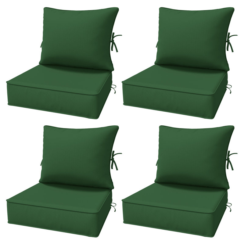 6.5″ Outdoor Replacement Cushion Set, Deep Seating Seat / Back Cushion Set, 24″W X 24″ D, Set Of 4, Green