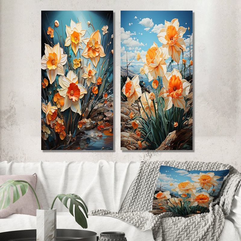 «Daffodils Field Dance IV», 2 pièces sur toile, H 32 po x l 32 po, Toile tendue