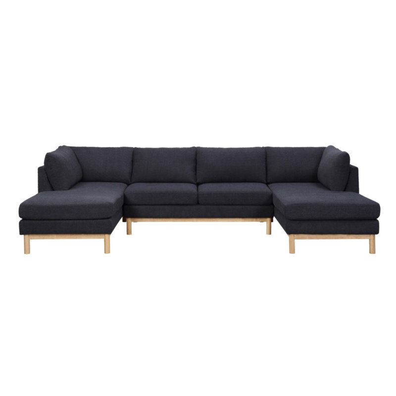 Hallie Sherpa 124 Inch Wide Double Chaise U-Shape Sectional Sofa With Natural Wood Trim And Comfortable Seating