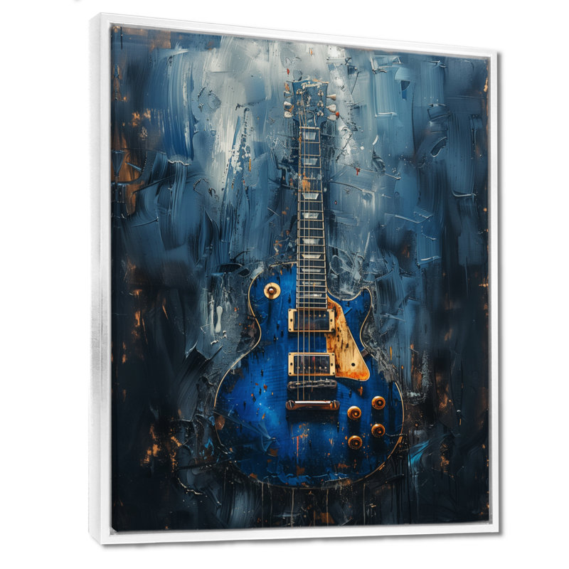 Décoration murale déesse de la guitare bleue - musique Jazz, Cadre flottant blanc, 40" H x 30" W