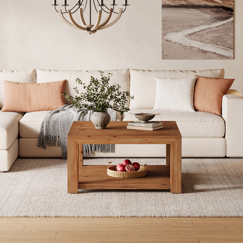 Table basse carrée en bois massif avec rangement