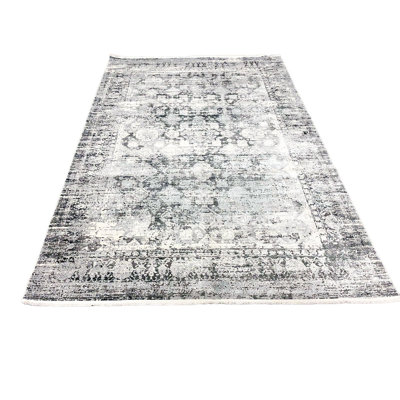 Tapis turc 7 x 7 po gris et blanc