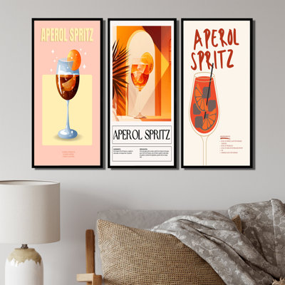 «Orange Aperol Spirz On The Rocks Night Out I», collection d'art mural de grands cocktails jaunes