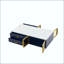 Table basse moderne bleue avec portes en verre, tiroirs et lumières RVB