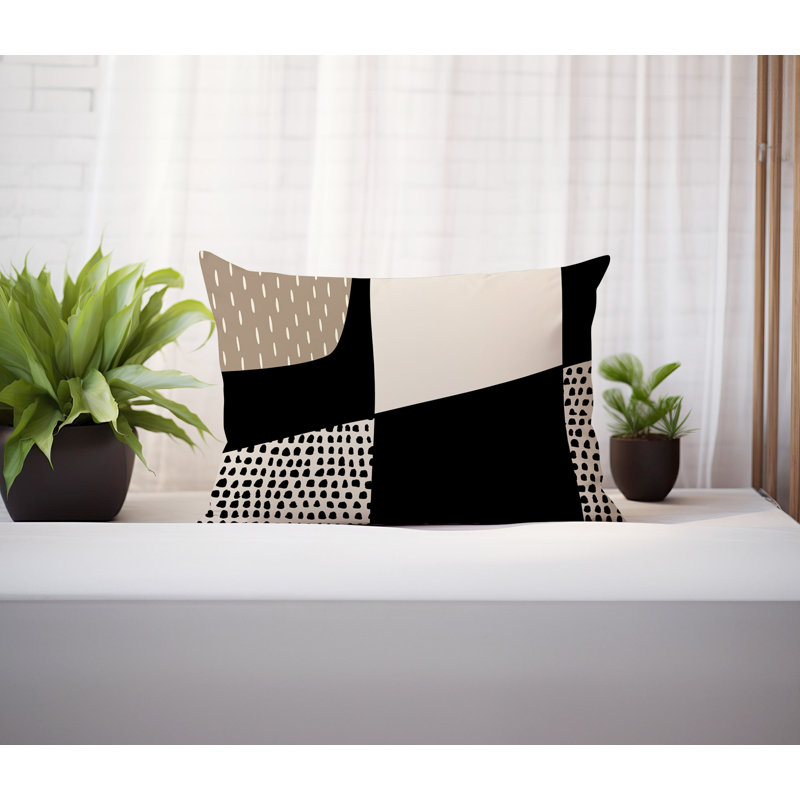 Coussin lombaire réversible intérieur / extérieur Vikka, H 14 po x l 20 po, Beige / noir / blanc cassé