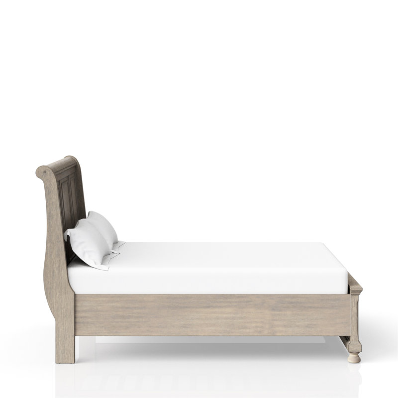 Grand lit gris antique de style transitionnel avec tiroirs de rangement, lit peu encombrant, fabrication solide et fiable, deux tiroirs pour
