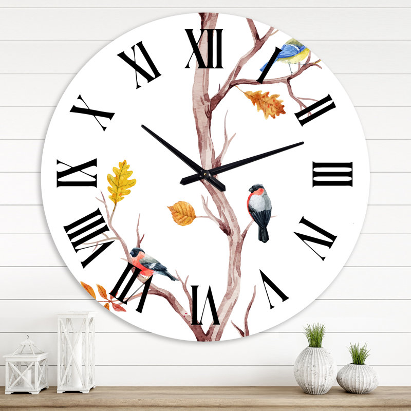 Petits oiseaux sur les branches d'un arbre IV - Horloge murale traditionnelle, Surdimensionné
