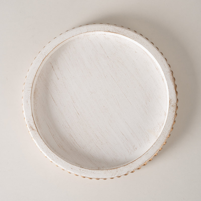 12.2" Round Beaded Wood Decorative Tray