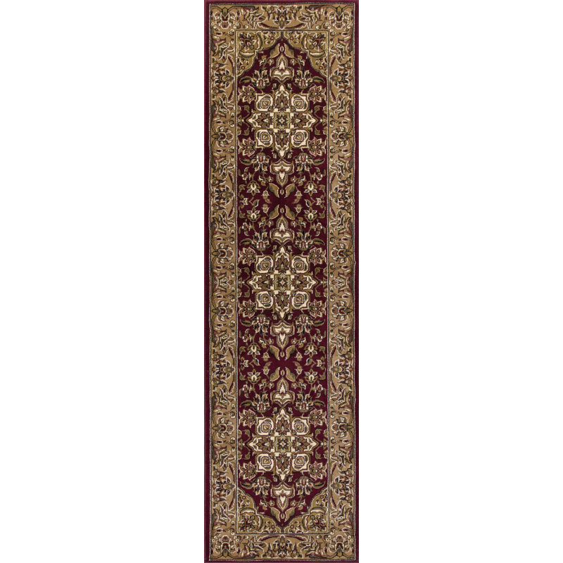Tapis rouge/beige fabriqué à la machine Oakham, Tapis de couloir 2 pi 2 po x 7 pi 11 po