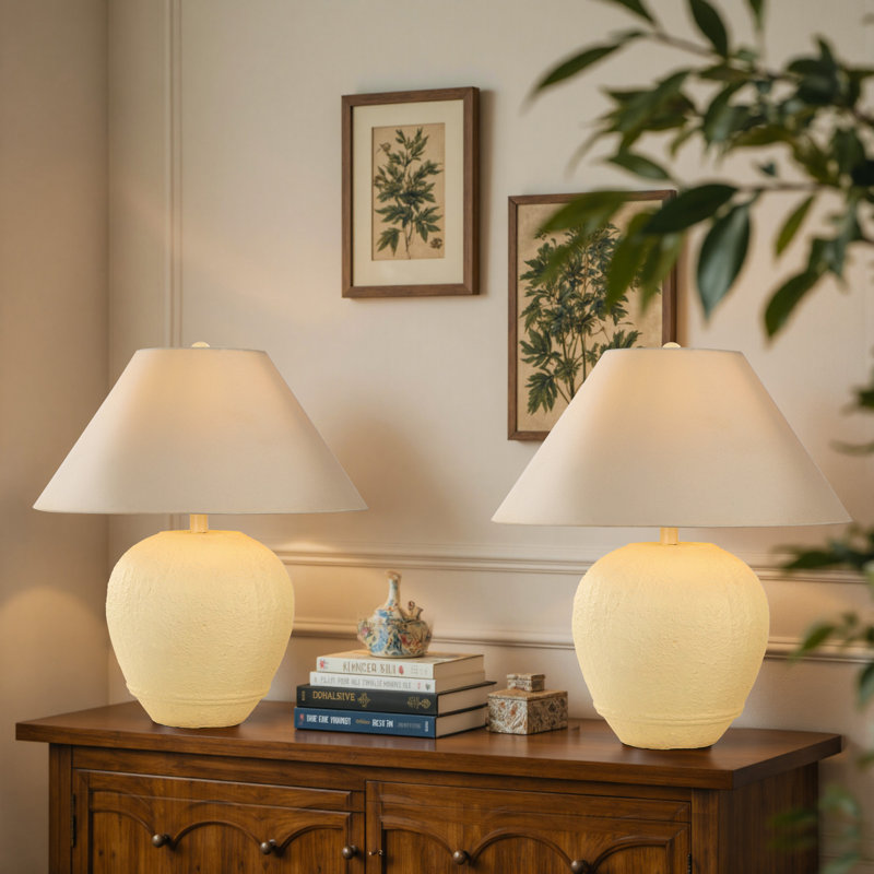 Kula Ceramic Table Lamp(Set of 2), Cream White, 21.65" H x 17.99" W x 17.99" D