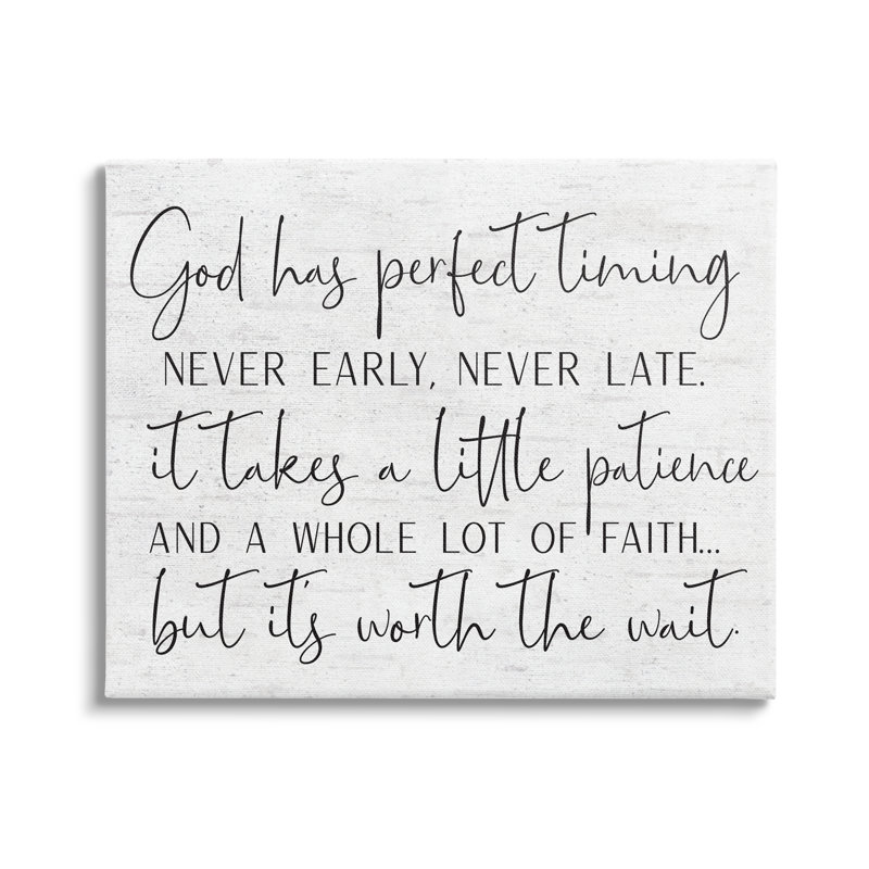 «Inspirational Patience Quote», écriture textuelle sur toile, H 30 po x l 40 po x P 1,5 po