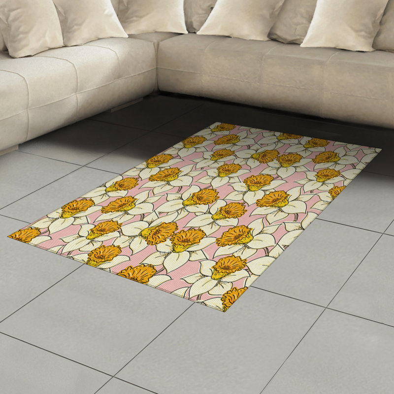 Tapis décoratif à longues fibres en fibre de polyester jaune à haute densité, Rectangle— 4 pi x 5 pi 8 po