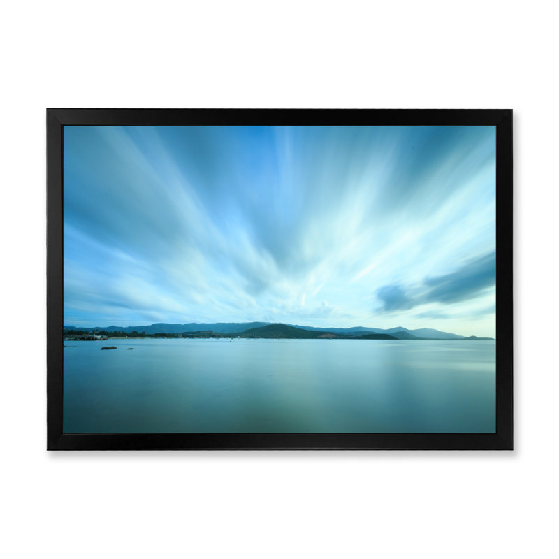 «Dramatic Tropical Blue Sunset Sky», peinture sur toile, Cadre d'angle fermé noir, H 8 po x l 12 po x P 1 po