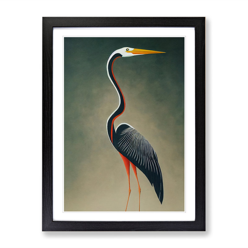 Carstens Heron Painting Gestural - Picture Frame Print, 64cm H x 46cm W, Oak