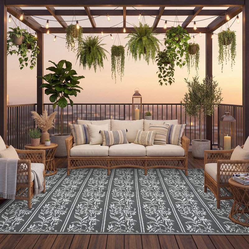 Area Rugs Waterproof Reversible Outdoor Rug UV & Mark Resistant Patio Carpet for RV, Camping, Picnic, Deck, Backyard, Gray
