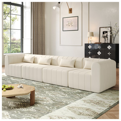 Canapé modulaire beige 145,5 "- Canapé 4 pièces en mousse haute densité avec revêtement en polyester de qualité supérieure, mobilier de salon configurable en forme de L