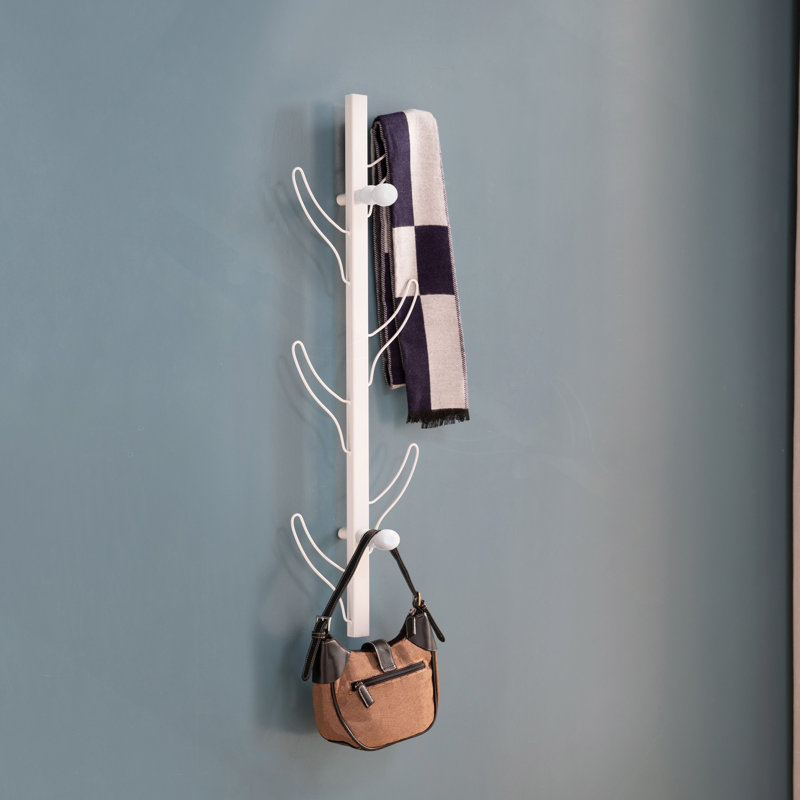 Vertical Eight Hook Coat Rack Wall Mount, White