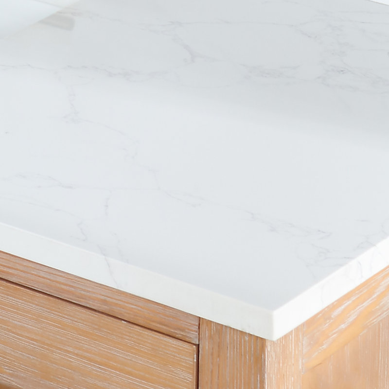 Meuble-lavabo double Gavino 84 avec comptoir, Marron clair