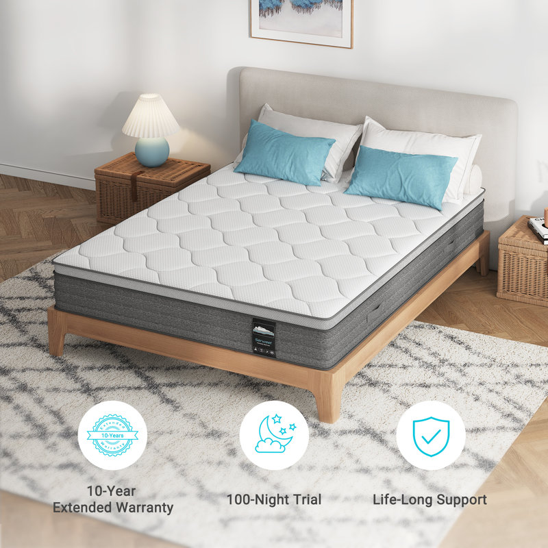 Matelas en mousse à mémoire de forme hybride de 14 pouces sans fibre de verre pour un sommeil plus soutenu et un soulagement de la pression, de fermeté moyenne