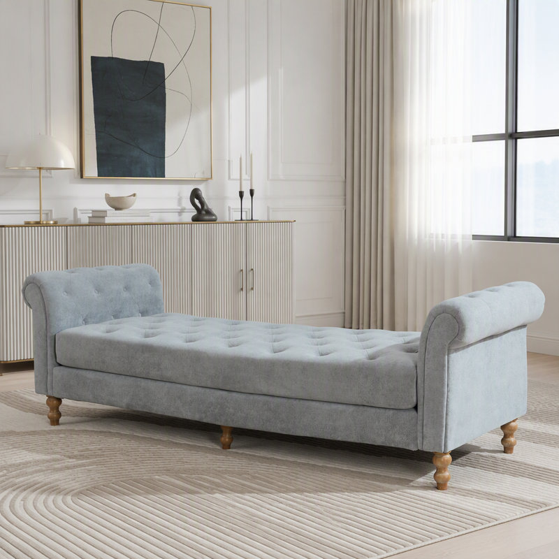 Banc rembourré avec accoudoirs et 2 traversins, Grey Chenille