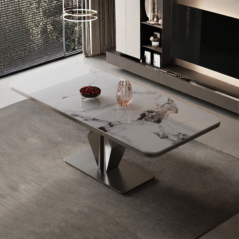 Table de salle à manger moderne et simple haut de gamme rectangulaire, H 29,5 po x L 55,1 po x P 31,5 po, Gris