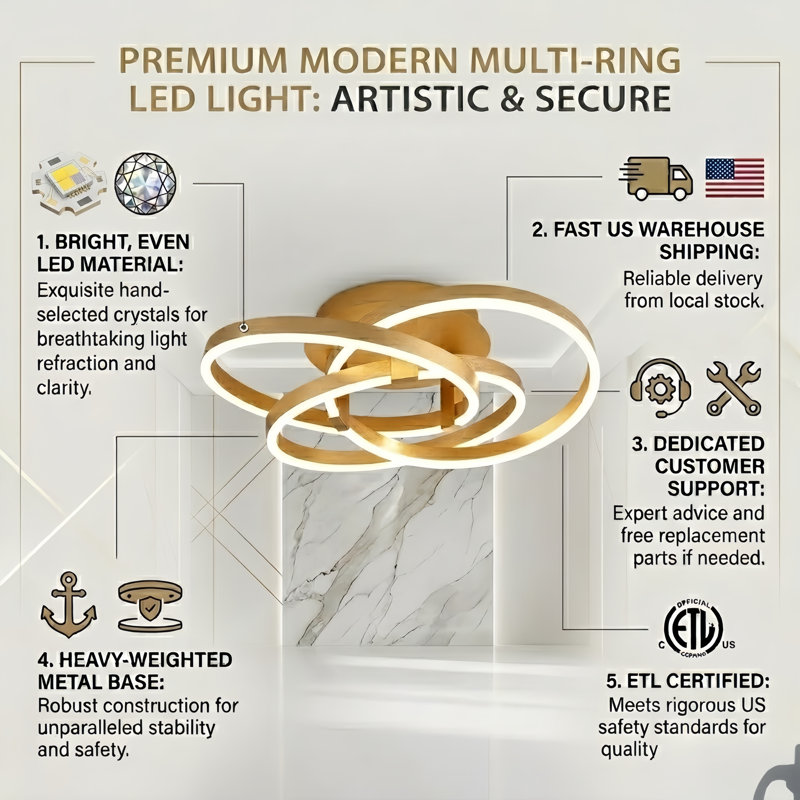 Alliber 3 - Light 23.23'' Simple Geometric LED Semi Flush Mount, Brushed Gold