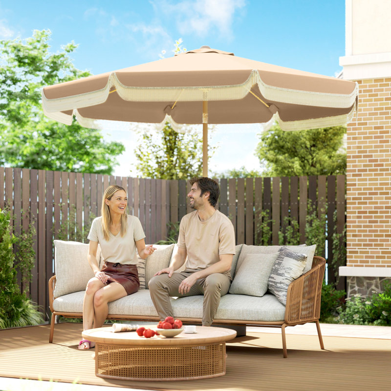 9 ft Patio Umbrella with Tilt, Crank, Outdoor Umbrella, Khaki